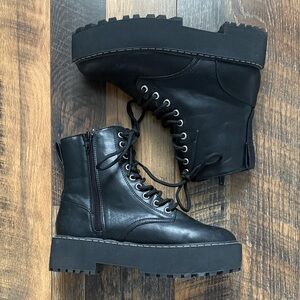 Divided Black Platform Combat Boots